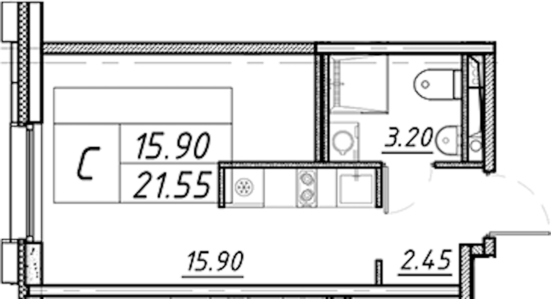Квартира студия 21.55 м², 3/16 эт., ЖК «Avenue Apart Pulkovo»